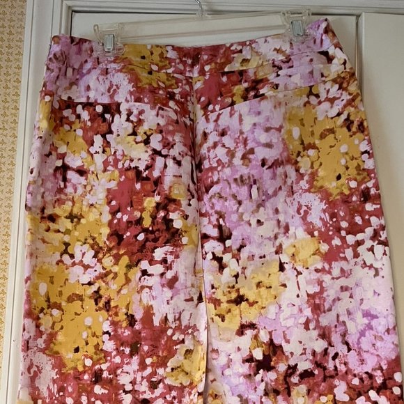 Loft Pink & Yellow Floral Pencil Skirt - Lined, Side Zip - 8 - Picture 2 of 5